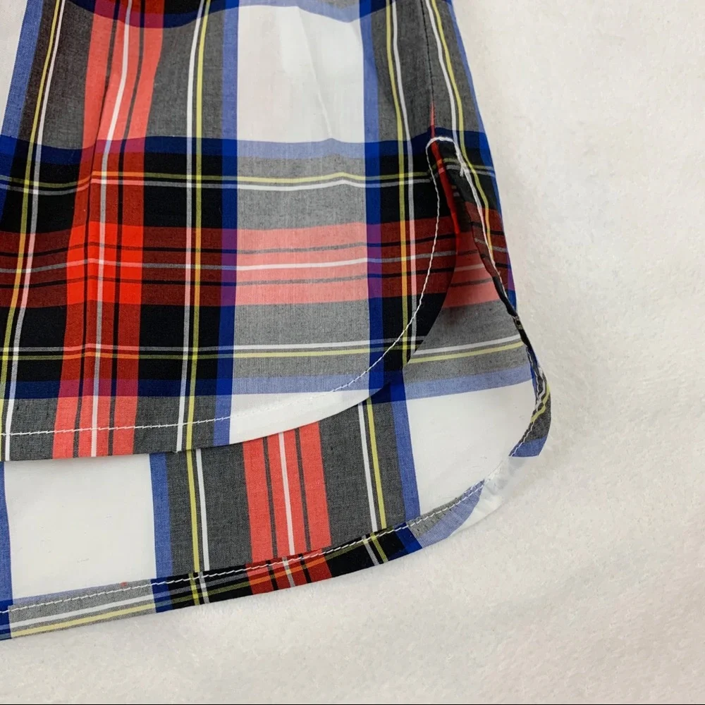 J Crew Ruffle Neck Cotton Plaid Top Holliday‎